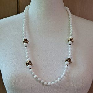 Miriam Haskell Vintage White/Gold Necklace Signed